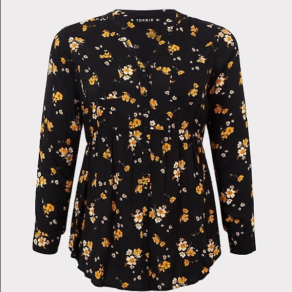 Torrid | Black & Yellow Floral Babydoll Tunic | 00 - Picture 3 of 6